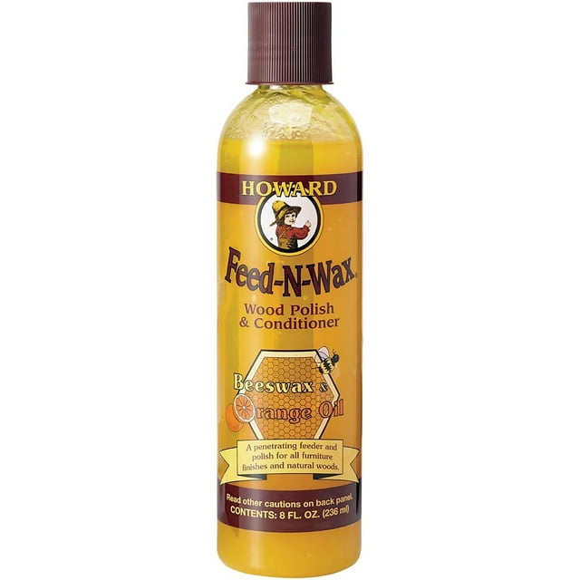HOWARD - Feed N Wax - Cera de Abeja Acondicionadora y Abrillantadora de Madera. Repara Arañazos en Pisos Muebles y Gabinetes de Madera. Contiene Aceite de Naranja - 236 ml (8 oz)