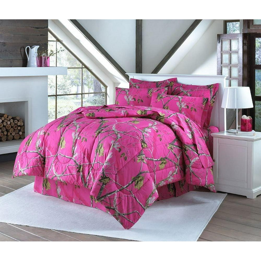 Realtree Hot Pink Queen Comforter Set With Shams And Bedskirt