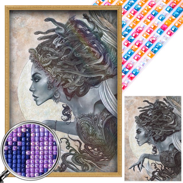 Kit 5D DIY Con Cuentas Cuadradas Completas Taladro AB Parcial Medusa 45x65cm