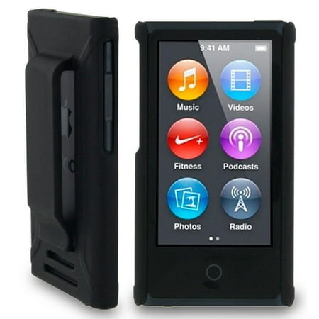 BLACK HARD SHELL CASE COVER WITH BELT CLIP HOLSTER FOR APPLE iPOD NANO 7 7th GEN GENERATION, Matte Black Color By
