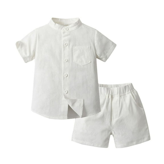 XuJwPNcy Linen Sets for Toddler Casual Short Sleeve Collared Buttons down Shirts Boys Girls Summer Lounge Shorts Beach Outfits