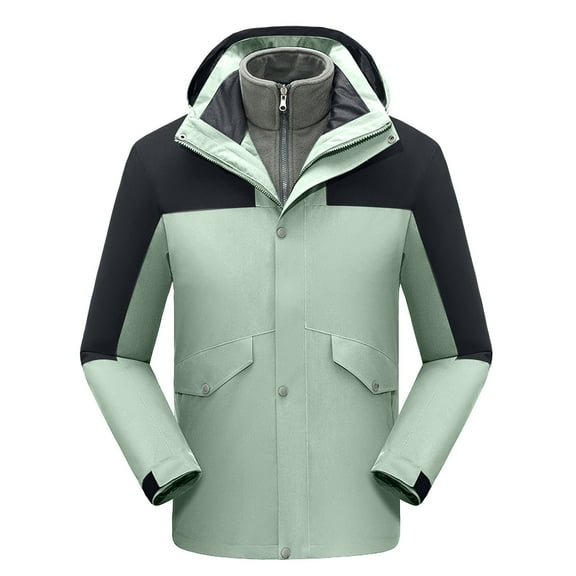 Fengqque Women's Softshell Warm Outdoor Windbreaker Waterproof Zipper Long Cycling Bike Coat Solid Color Three In One Windproof And Warm Windbreaker Fashionable Mountaineering Suit Charging Jacket