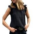 thumbnail image 5 of Top sin mangas con volantes y cuello con diseño de volantes, color puro, ajuste holgado, blusa informal para mujer para viajes diarios y citas, negro S, 5 of 5