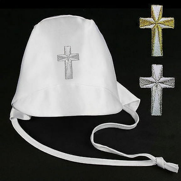 Baby Toddler Boys Christening Baptism White Hat Gold Silver Embroidered Cross