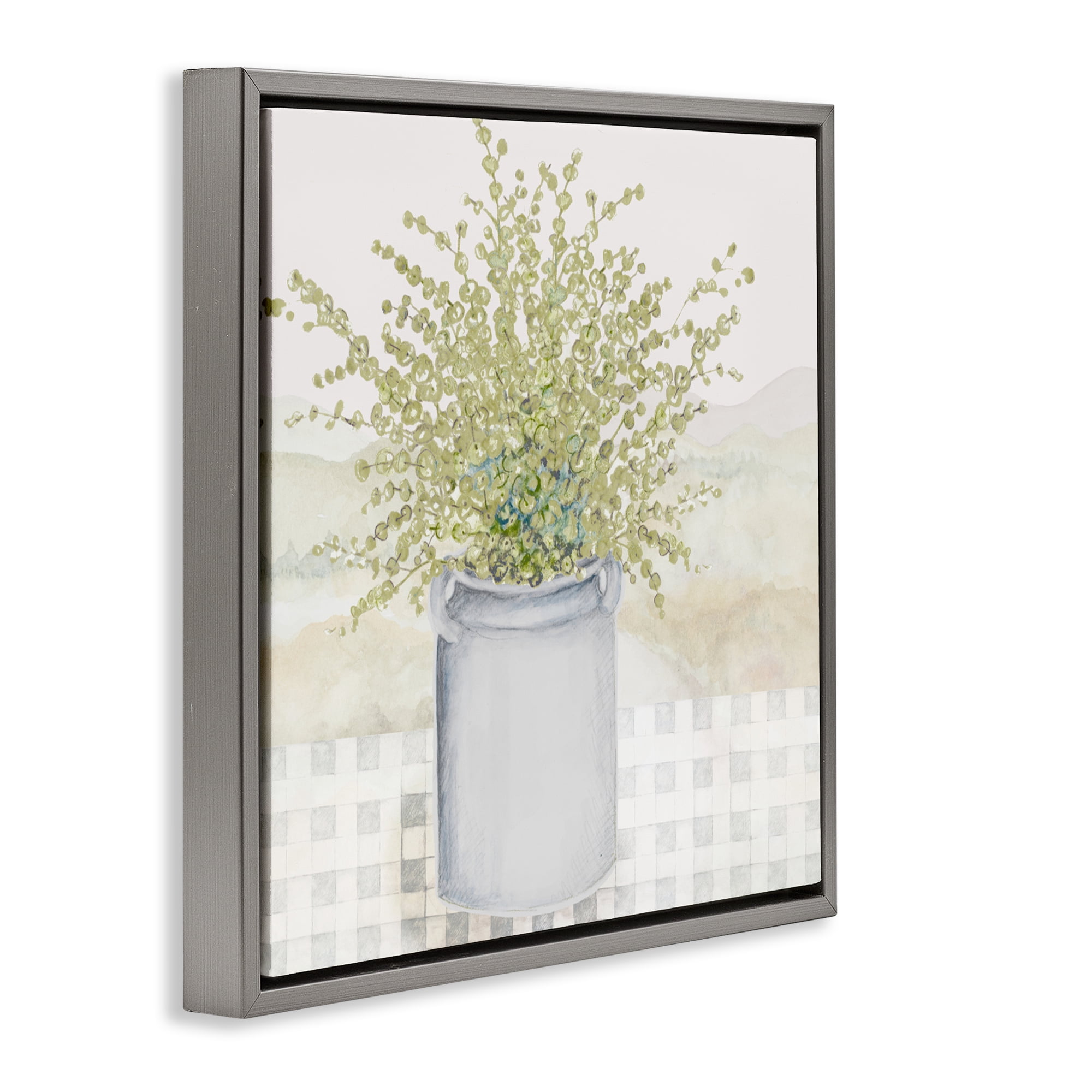 Stupell Industries Potted Farm Herbs Gray Framed Floater Canvas Wall Art, design by Janice Gaynor
