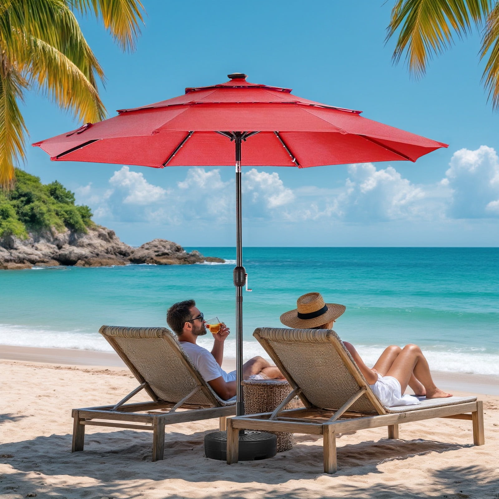 9.2 ft Outdoor Patio Umbrella with Crank and Push-Button Tilt, Market Umbrella with 8 Sturdy Ribs for Deck, Pool, Porch, Garden, Red