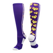 Love Softball Socks with Hearts Over the Calf (Purple/White, Small) - Purple/White,Small