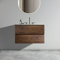 30" Walnut Bathroom Vanity with Ceramic Sink with Three Faucet Holes, Large Storage Floating Bathroom Vanity for Modern Bathroom, One-Piece Sink Basin Without Drain, Pre-assembled