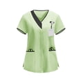 thumbnail image 2 of YOIAVAIOY Nursing Scrub Tops for Women Lightweight Housekeeping Uniforms Short Sleeve V Neck Scrubs Uniform with Pockets Green M, 2 of 7