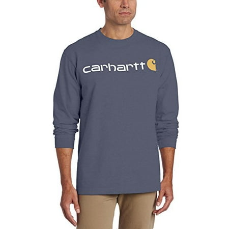 Carhartt Heavyweight Work Shirt - Carhartt Men's Signature Logo Jersey Long Sleeve T Shirt Graphic, Bluestone, Medium