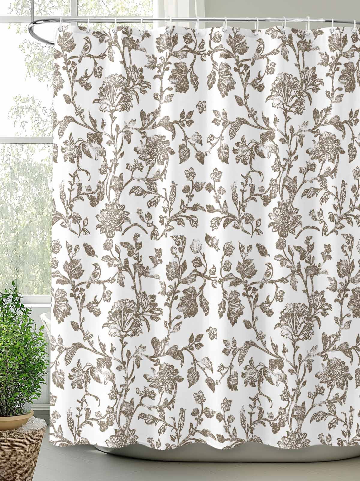 Vintage Brown Floral Shower Curtain, Farmhouse Flower Pastoral Style Waterproof Shower Curtain Set with 12 Hooks Lightweight Washable Fabric Shower Curtains for Bathroom 72x72 Inches