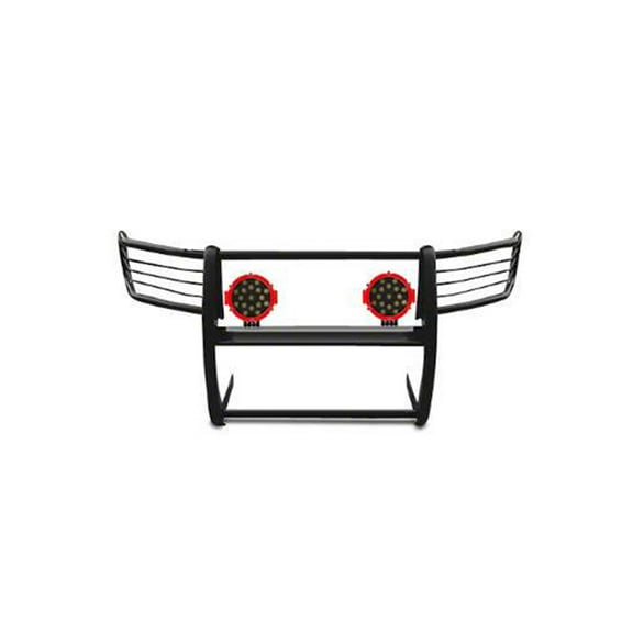 Black Horse Grille brush Bumper Guard Modular Black Come With pair of 7.0"Dia.LED Lights with Red Trim Rings Compatible with 2019-2024 Ram 1500-17DG111MA-PLR