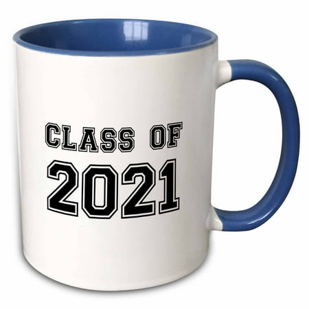 3dRose Class of 2021 - Graduation gift - graduate graduating high school university or college grad black - Two Tone Blue Mug,