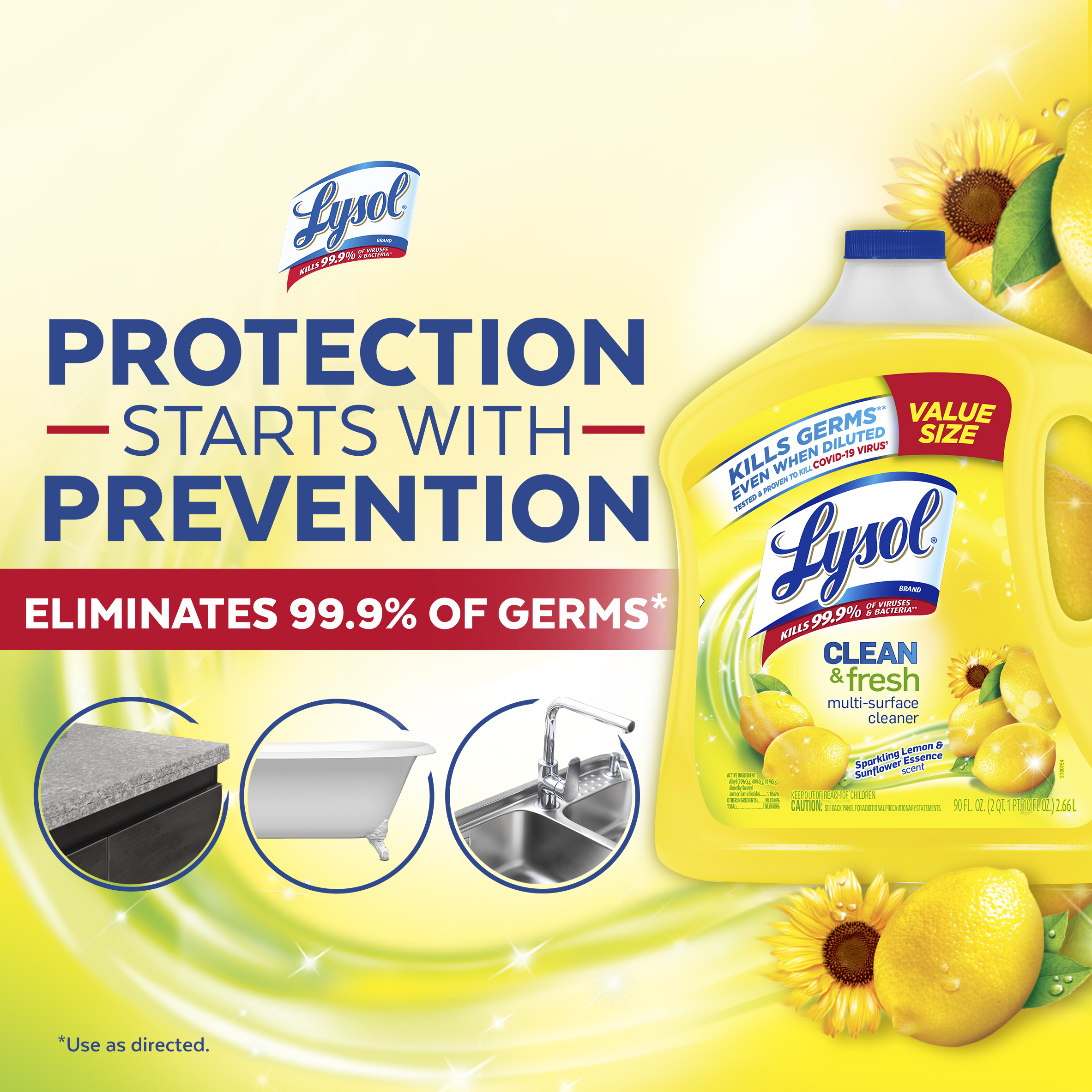 Lysol Multi-Surface Cleaner, Sanitizing and Disinfecting Pour, to Clean and Deodorize, Sparkling Lemon and Sunflower Essence, 90 Fl Oz. - image 5 of 6