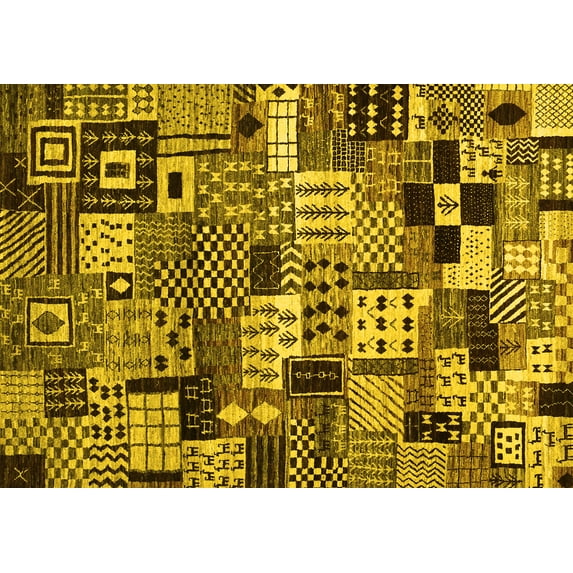 Ahgly Company Indoor Rectangle Abstract Yellow Contemporary Area Rugs, 8' x 10'