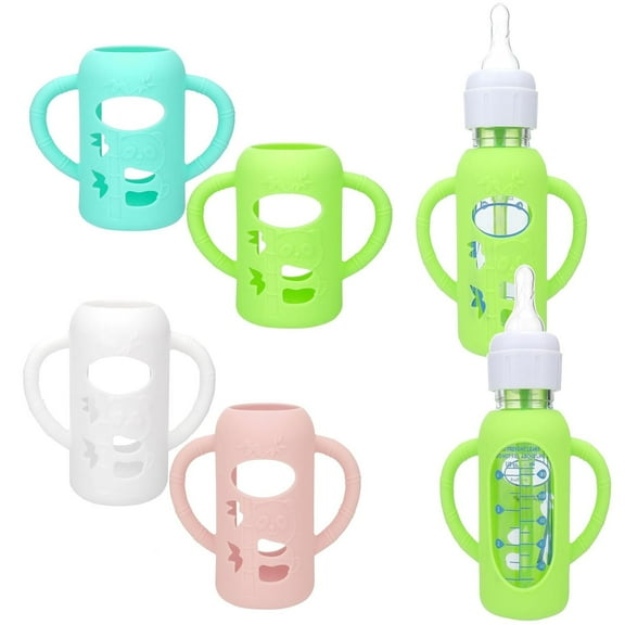 4 Pack Silicone Sleeves for  Glass Bottles 4OZ - Anti Breakage Baby Bottle Holder, Compatible with  Glass Bottles for Babies