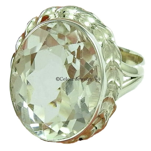 Solid 925 Sterling Silver, Crystal Quartz Gemstone Ring, Statement Ring, Bridal Shower Gifts, Family Gifts, Mothers Day Gifts, Unique Valentines Day Gifts For Girlfriend