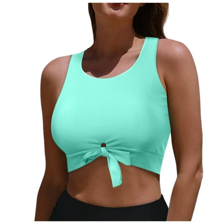 Cathalem Supportive Bikini Tops for Women Only Push Up Swim Top Bra Swimsuit Tops Padded Bathing Suit Top (Mint Green L)
