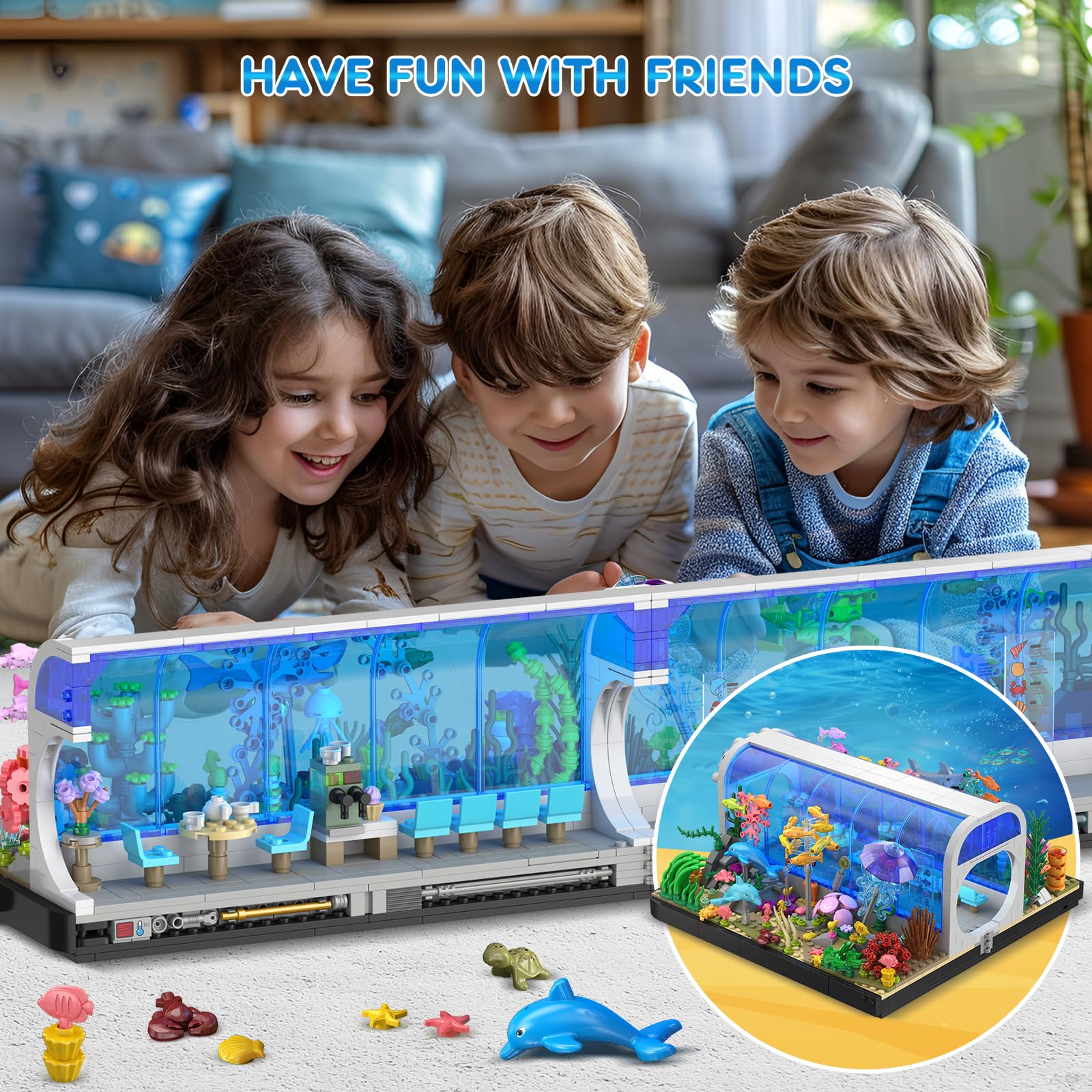 HOGOKIDS Aquarium Building Sets, 2-in-1 Pivoting Oceanarium Animals Construction Building Toys for Kids Aged 6-12