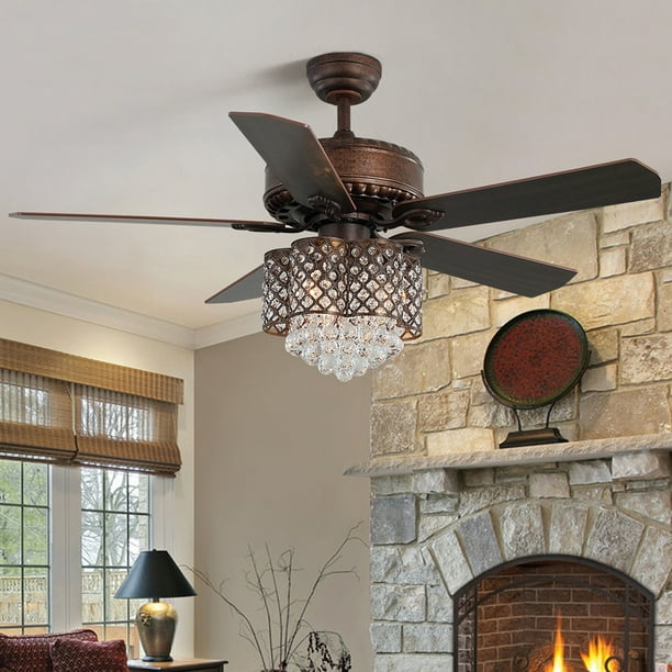 Ceiling Fans With Crystal Lights 52 Remote Control Brown Color Fan Modern 5 Blades Reversible Ac Motor Etl Listed Indoor Outdoor Ja3793 Com Ceiling Fans With Crystal Lights 52, Elegant Outdoor Living Fan With Remote Control