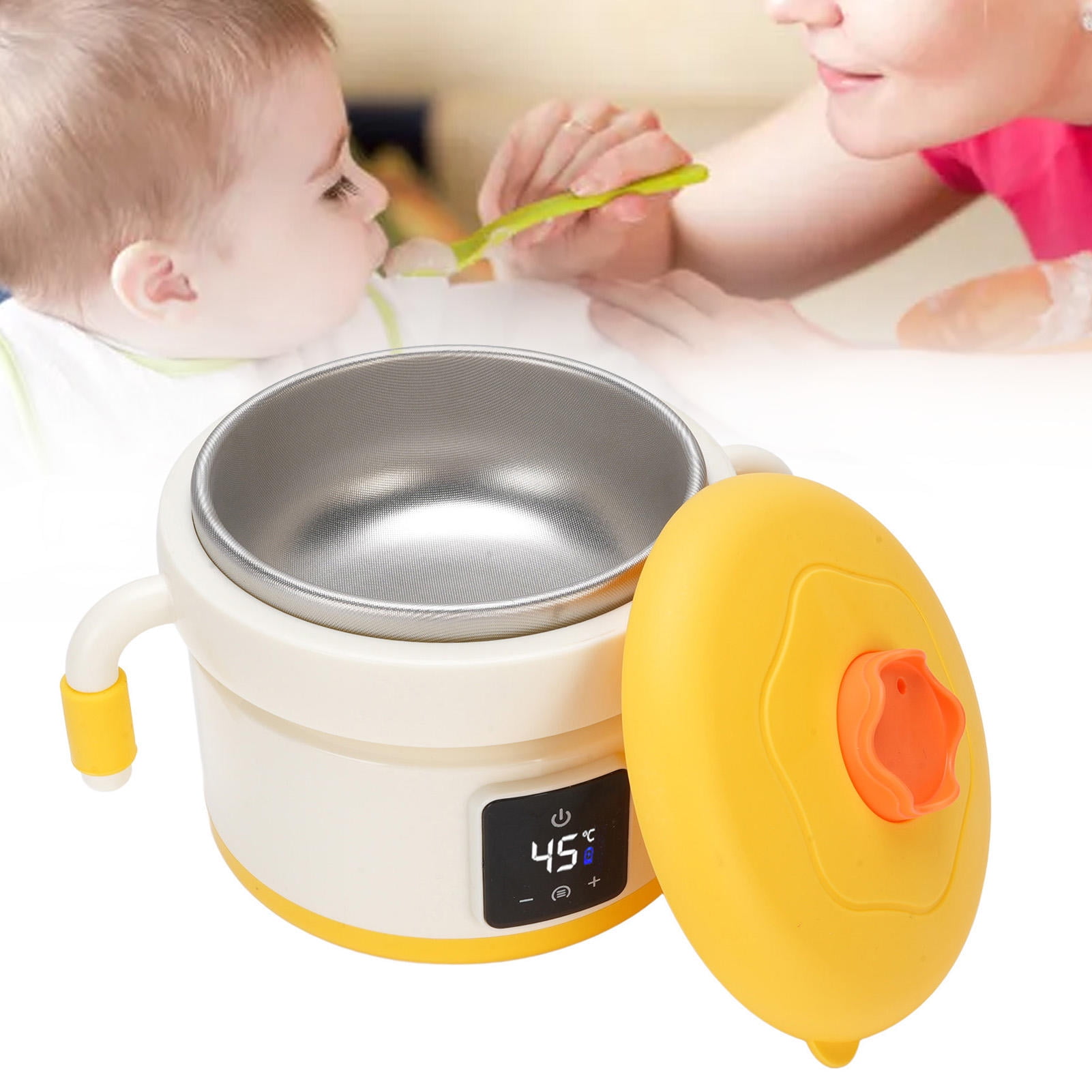 Yajisi Smart Electric Baby Food Warmer Bowl Portable Heated Toddler Feeding Container 4500mAh Rechargeable Battery 316 Stainless Steel Thermal Dish 8.3 inches / 21 cm BPA-Free