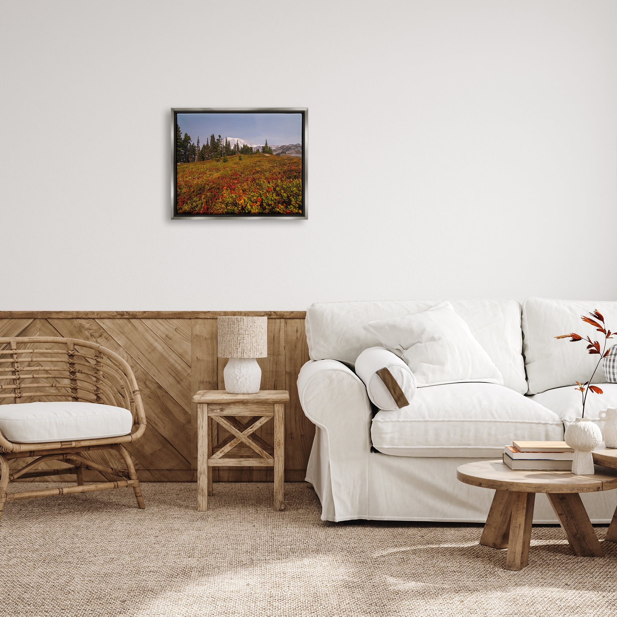 Stupell Industries Mountain Meadow Scenery Nature Photography Gray Floater Framed Art Print Wall Art, 21 x 17