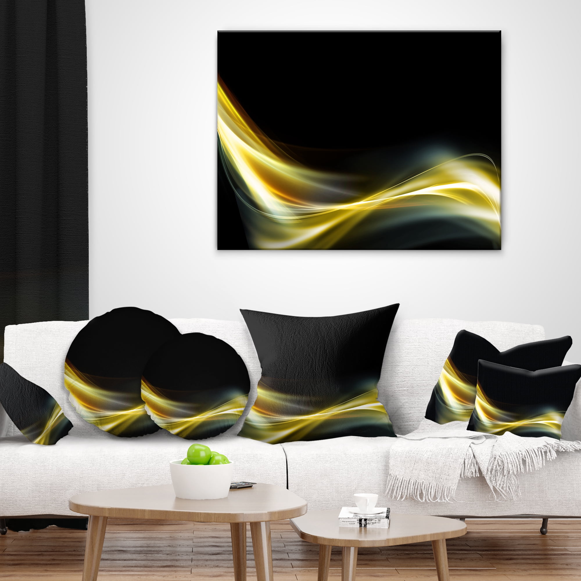 Designart Gold in Black Upward Lines - Abstract Throw Pillow - 18x18