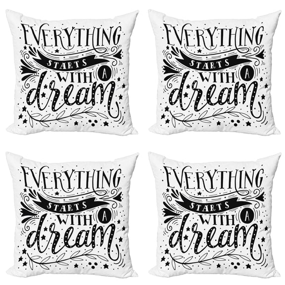 Ambesonne Black and White Throw Pillow Cover 4 Pack, Dream Words, 16", Black and White