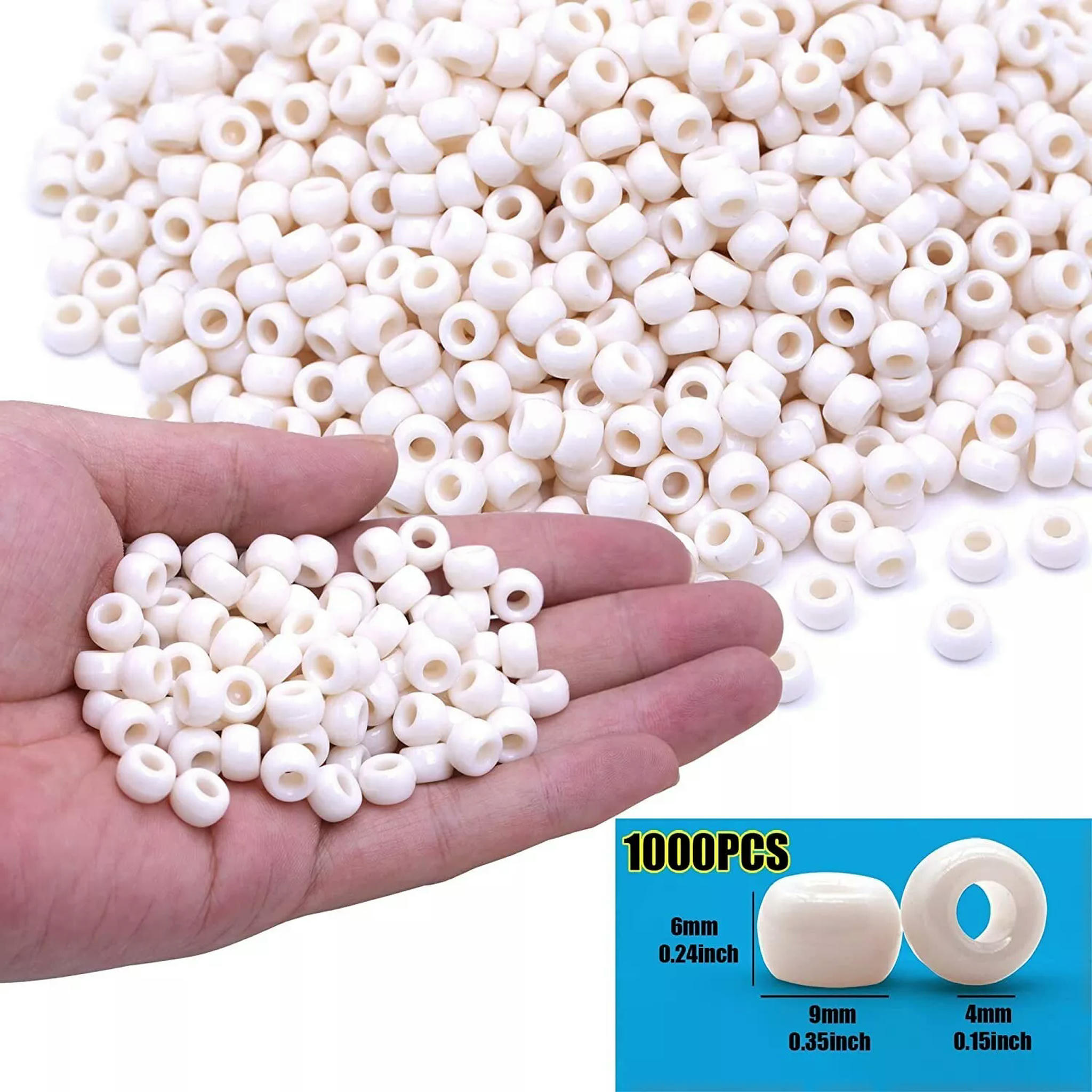 U8MO 1000 Pony Beads Acrylic Ivory Off White BULK Lot Wholesale Jewelry Supplies Set