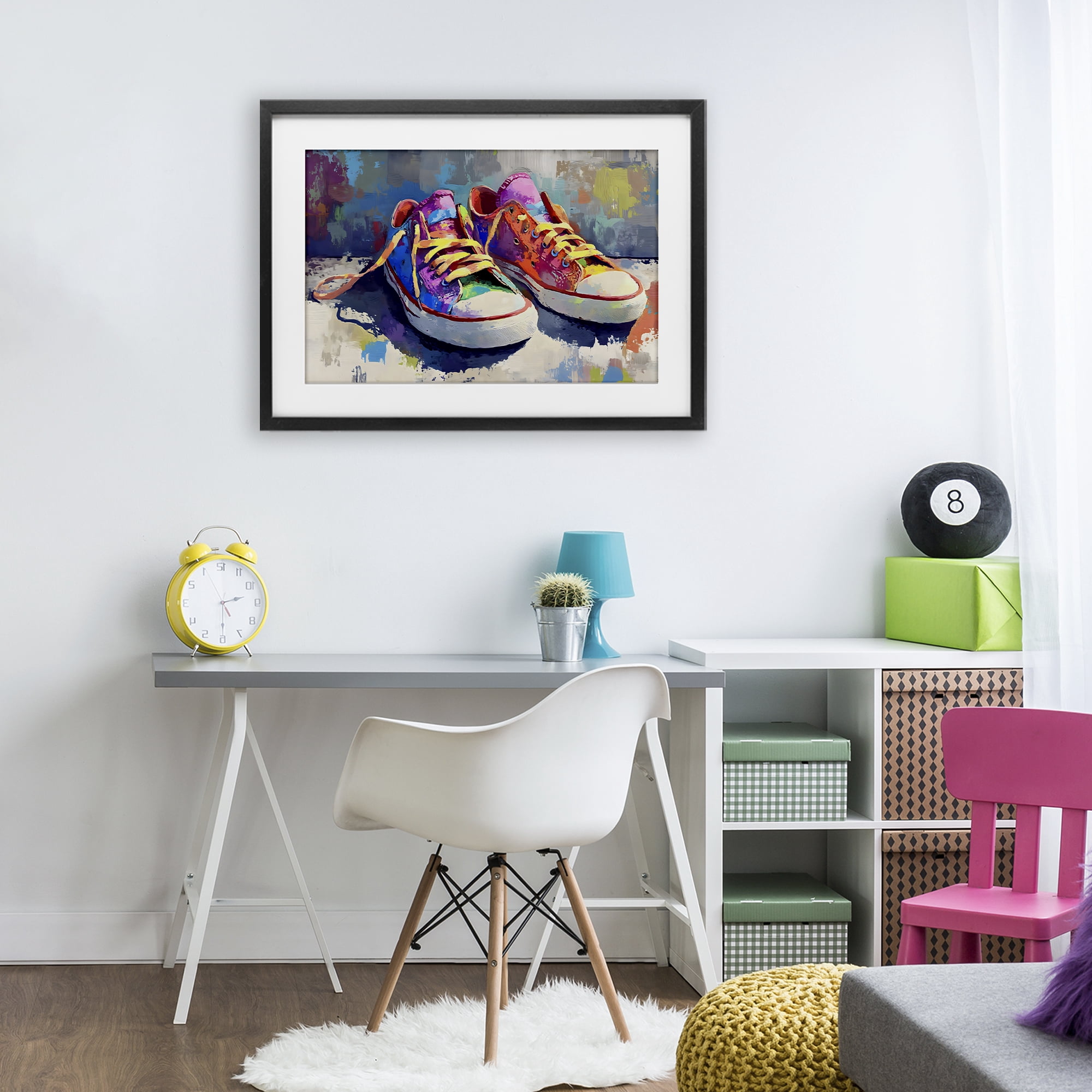 Stupell Industries Colorful Low Top Sneakers Black Framed Print Under Glass, design by Creative Studio