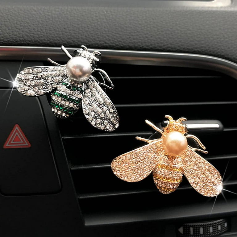 2 Pieces Small Bee Air Vent Clips Bling Bee Car Accessories Cute Car Air Freshener Rhinestone Gift Decorations Charm Car Clip Interior Air Vent Decor