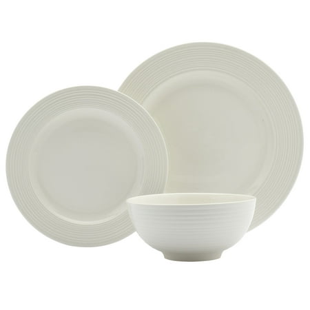 

Tabletops Gallery 12 Piece Contempo Embossed Porcelain White Dinnerware Set of Plates Bowls Dishes - Service for 4