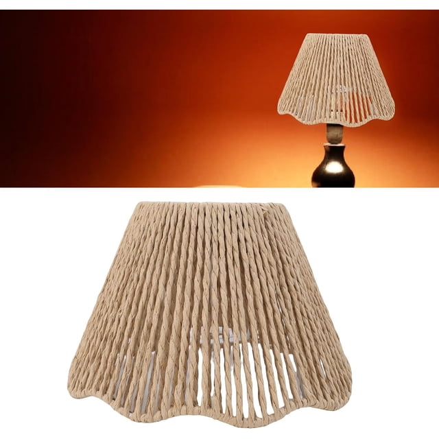YoGold Small Rattan Lamp Shade – Boho Woven Drum Lampshade, Rope Design for Table Floor Lamp (Natural)