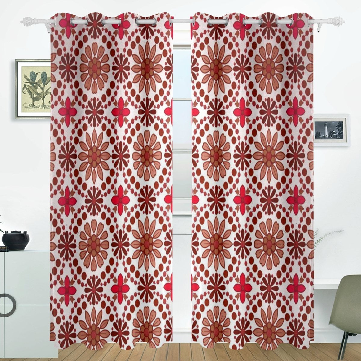 POPCreation Brown And Red Flowers Window Curtain Blackout ...