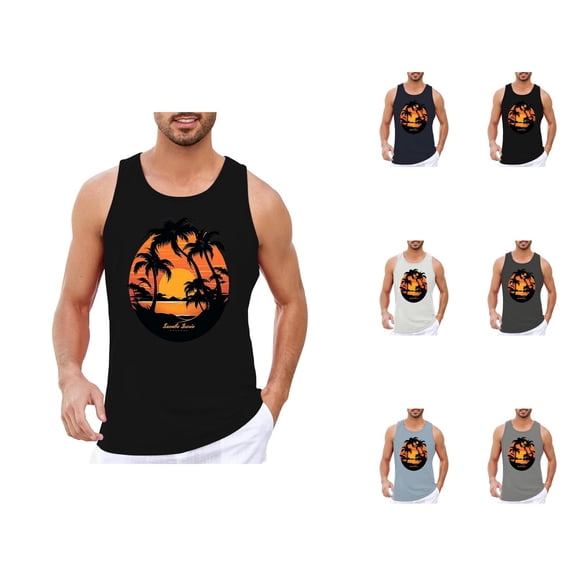 Beach Tank Top Men Summer Casual Coconut Tree Graphic Crewneck Sleeveless Shirt Beach Vacation Outfits
