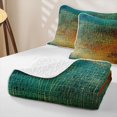 thumbnail image 4 of Erosebridal Oil Printing Grid Twin Quilt Set for Women Men, Vintage Art Print Twin Coverlet Set, Teal Gold, 2pcs, 4 of 7