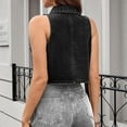thumbnail image 4 of Fanxing Womens Denim Crop Vests Trendy Lapel Button Down Jeans Jacket Sleeveless Casual Classic Streetwear Outwear Black L, 4 of 6