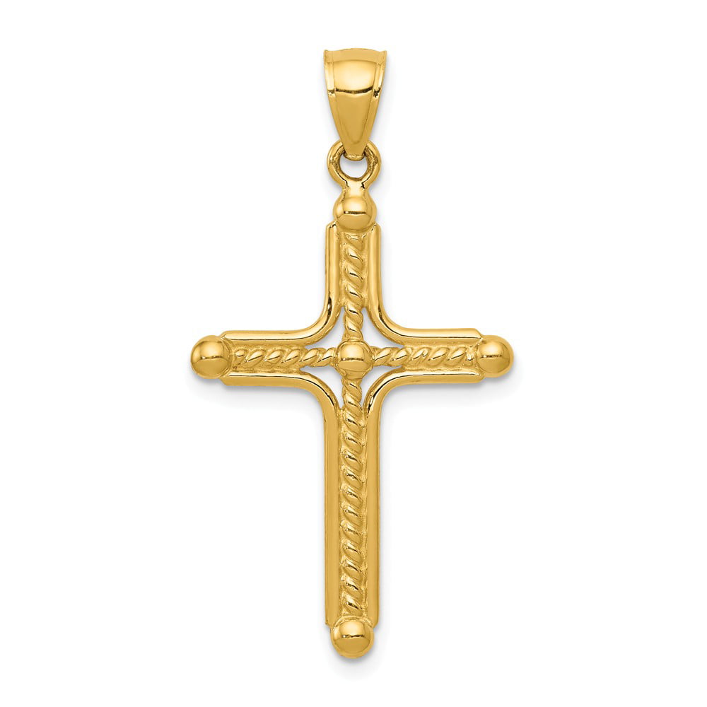 14k White Gold Polished Small Ribbon Cross Pendant 
