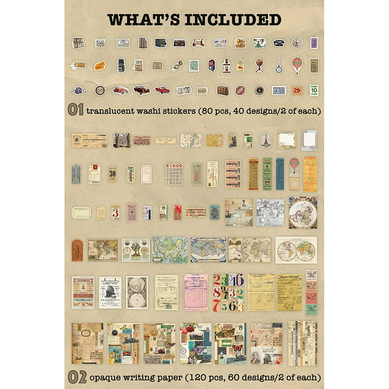 Knaid 200 Pieces Vintage Ephemera Bundle Junk Journal Kit Scrapbook Su