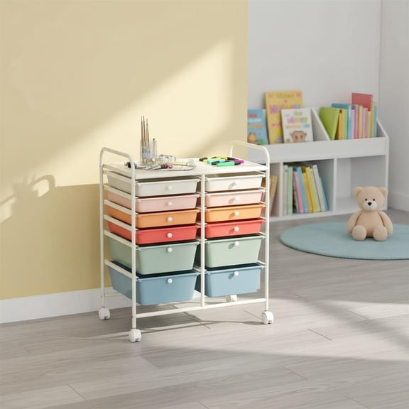 Topcobe 12 Drawers Rolling Cart Storage Scrapbook Paper Organizer Bins, Rolling Carts with Wheels for Kitchen, Living Room, Deep Multicolor