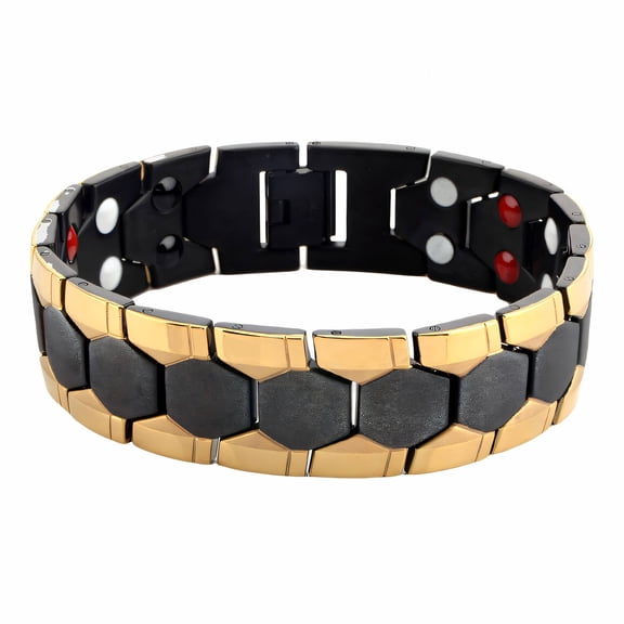 DESIGNICE Mens Bracelet,Hexagonal Element Mens Jewelry,Magnet Function Health Care Pulseras Para Hombres,Black Gold