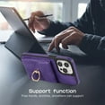 thumbnail image 3 of ELEHOLD for iPhone 13 Pro Max Case Synthetic Leather 2-in-1 Phone Case with Magnetic Detachable Card Holder Ring Holder Stand Drop Protection Shockproof Wallet Case,purple, 3 of 8