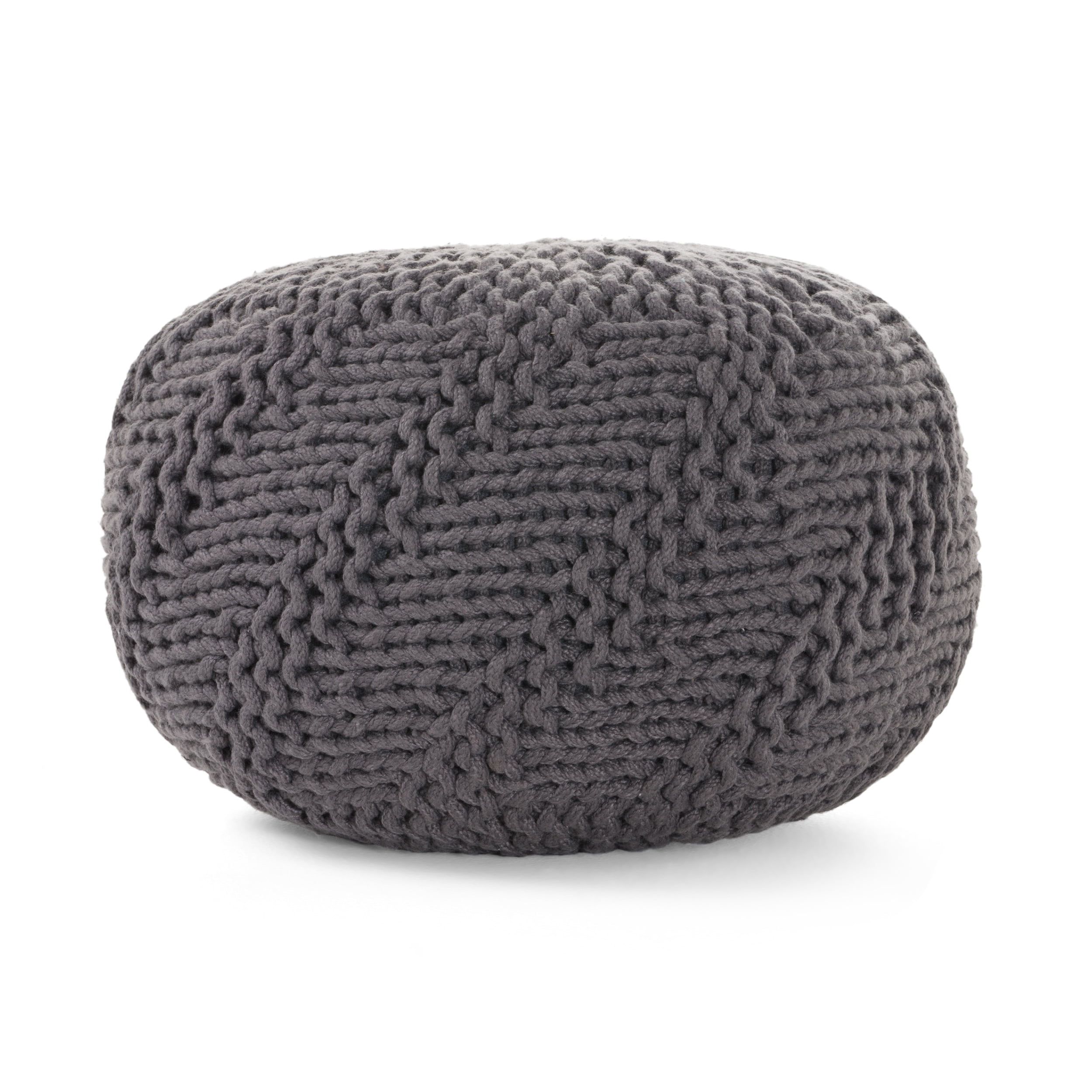 Noble House Indoor/ Outdoor Fabric Weave Pouf,Dark Grey