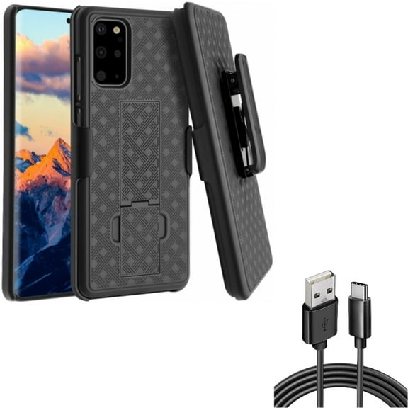 Case Belt Clip w 6ft Long USB-C Cable for Samsung Galaxy S20 Plus - Holster Swivel Cover Kickstand, PD Fast Charger Cord Power Wire [Type-C to Type-C] fits Samsung Galaxy S20 Plus