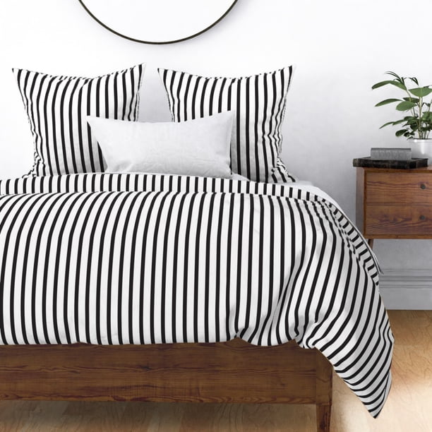 Black And White Stripes Striped Sateen Duvet Cover by Roostery