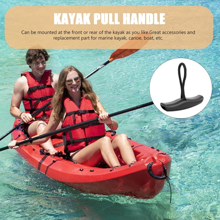 4 Set Kayak Luggage Handle Canoeing Equipment Kayaking Accessories Pull T-Handle Marine with Rope Metal, Size: 10.1x2.3cm, Black