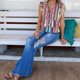 thumbnail image 2 of Camiseta sin mangas con estampado de rayas y escote en V con volantes abiertos en el frente, blusa informal holgada de verano, M, 2 of 5