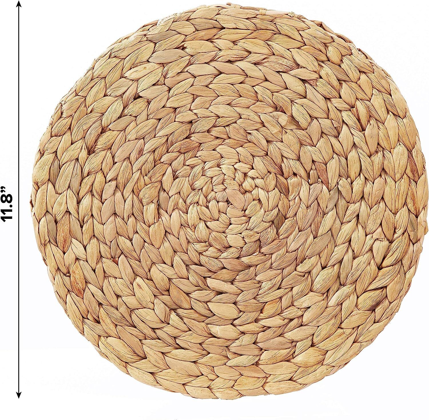 Round Woven Placemats Set of 4, Natural Water Hyacinth Place Mats, Boho Wicker Placemats, Table Mats for Dining Table (11.8 inch)