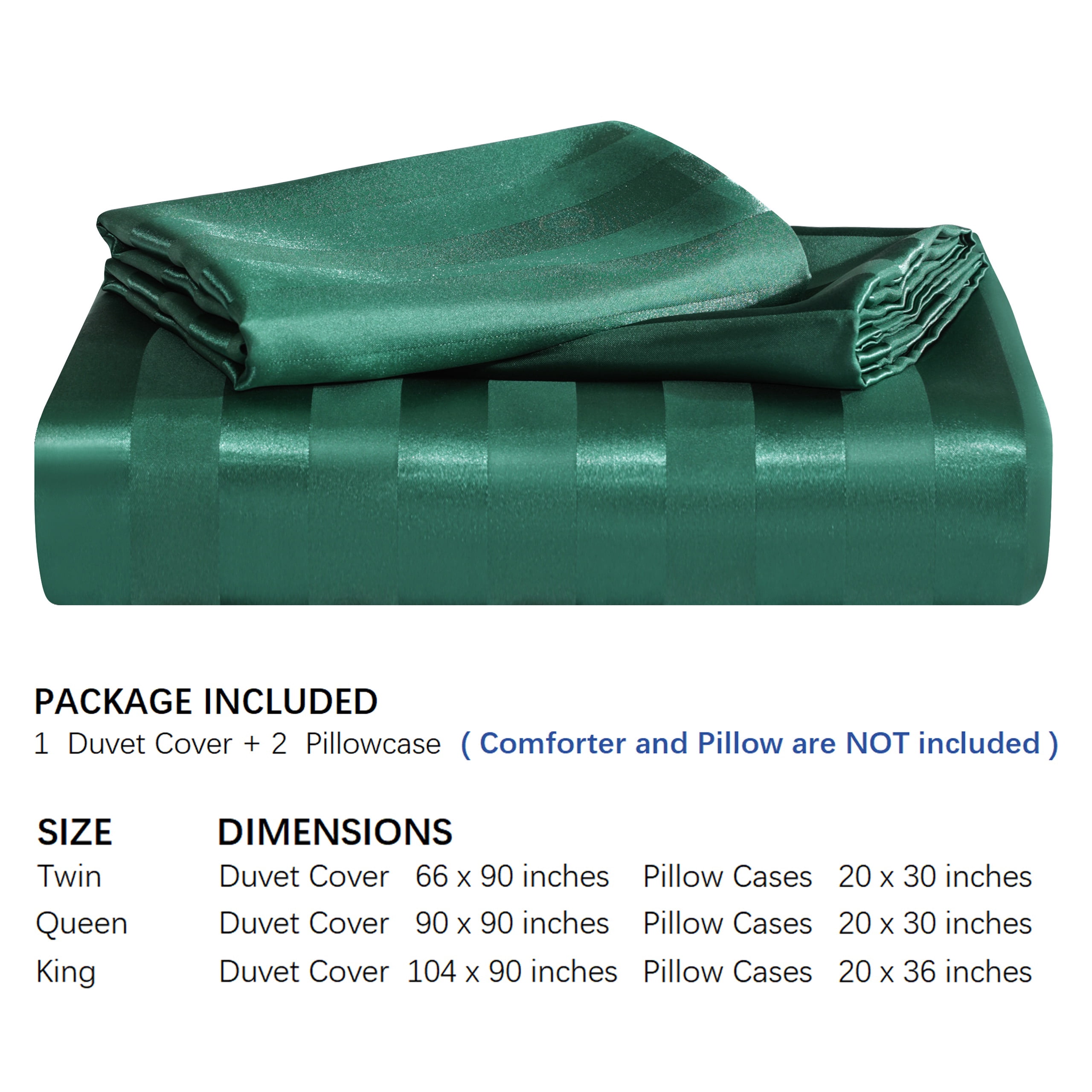 3 Pieces Silky Smooth Stripe Satin Duvet Cover Set, Luxury Duvet Cover Bedding Set, 1 Duvet Cover + 2 Pillow Cases (No Comforter), King, Dark Green