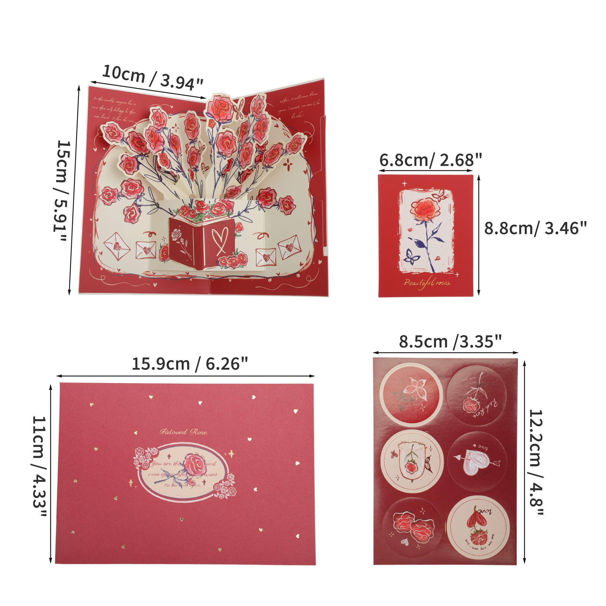 Unique Bargains Floral Pops Up Card 3D Greeting Cards with Envelope Red Bouquet